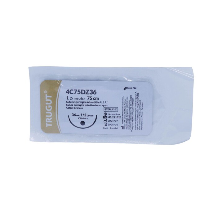 TRUGUT CROMICO USP 1 AGUJA 1/2 36 MM UNI única