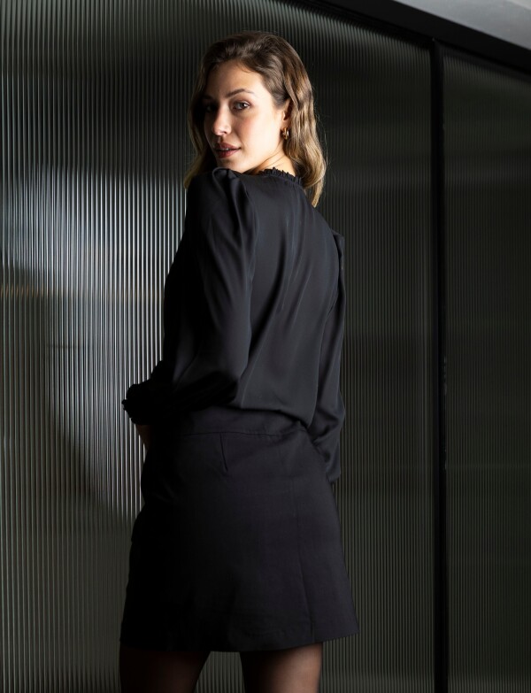 Blusa Gasa Frunces NEGRO