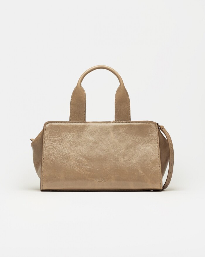 Cartera de mano Mila en cuero arrugado Taupe