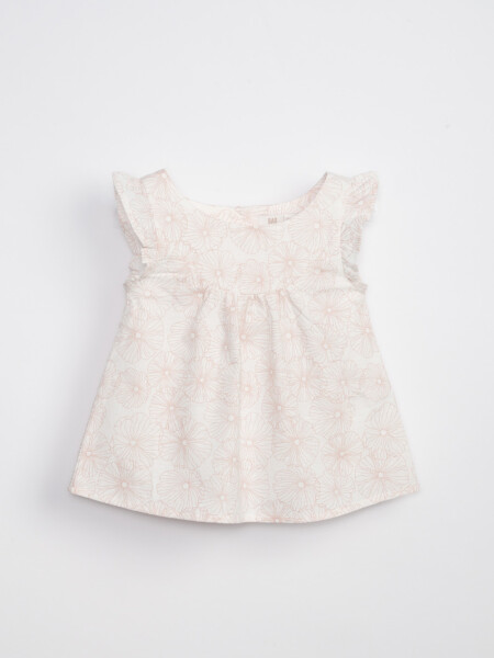 Blusa sin manga volados Flores Blanco