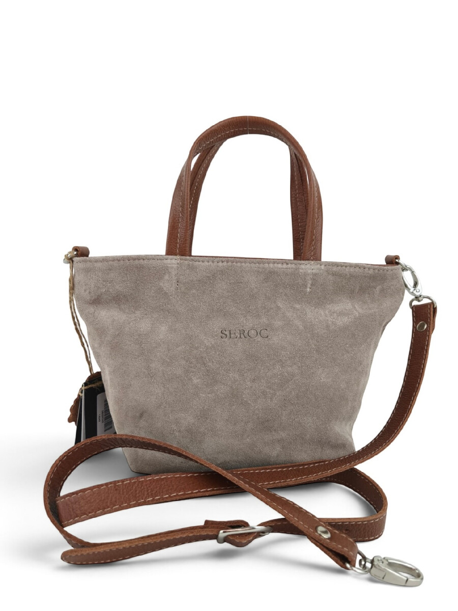 Cartera balde chica en cuero y gamuza - Beige 