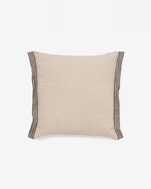 Almohadón Niven 100% lino beige jaspeado con rayas laterales 45 x 45 cm