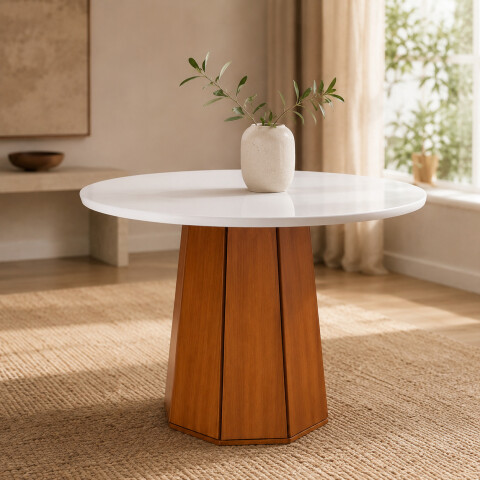 Mesa Comedor ComboHome Lavanda Redonda Diseño Laqueada 105Cm Color Blanco