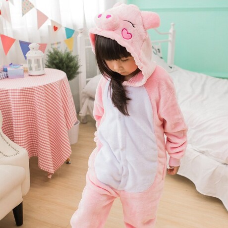Pijama Infantil Entero de Plush Abrigado Diseño Cerdito Rosa