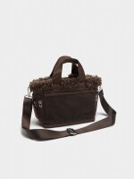 Bolso Tote De Nylon Borde Efecto Pelo marron