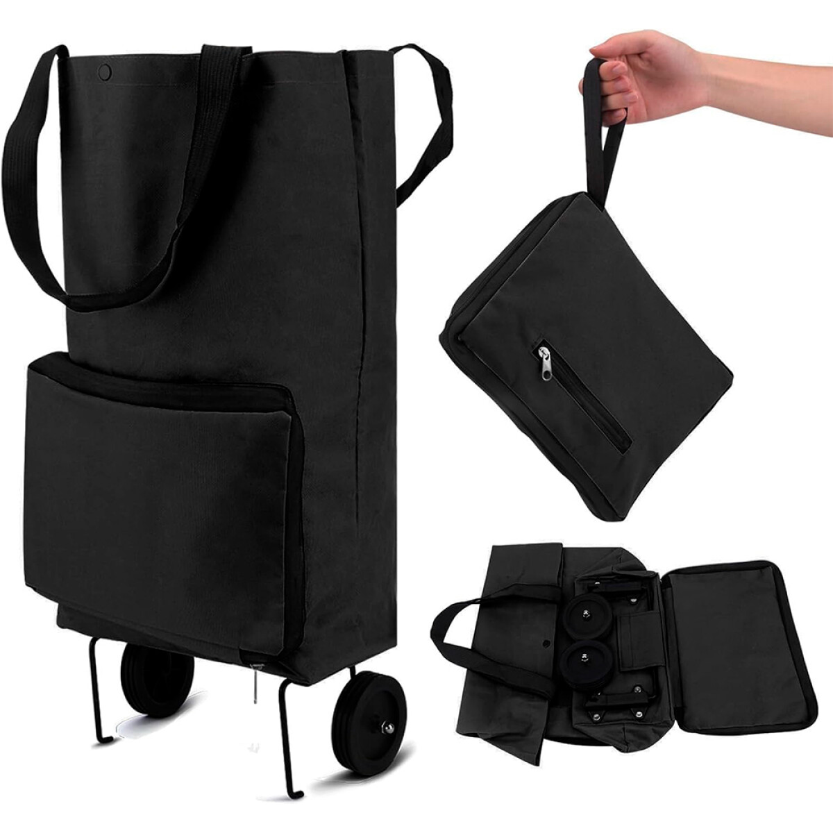 Carro de Compras Plegable Ruedas y Bolsillo, Feria 20L 928-1 - NEGRO 