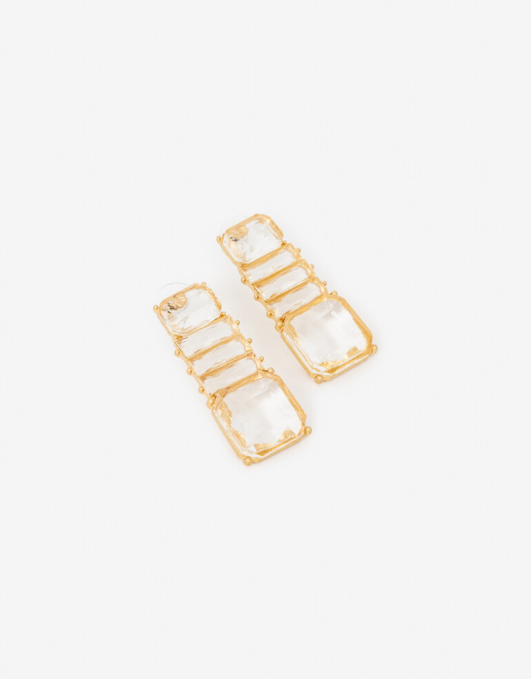 Aros Colgantes Largos Strass Aros Largos Glass - Dorado Oro Amarillo