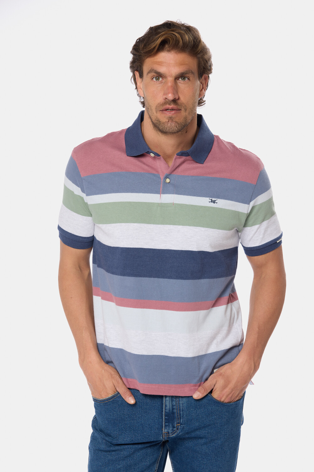 REMERA POLO JERSEY RAYADA Rosado