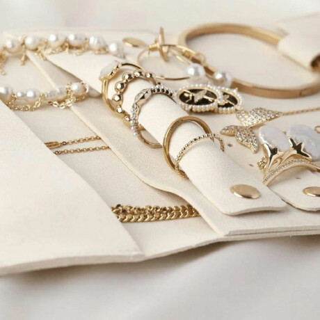 Joyero plegable para viaje gamuza grande - 17 x 34 cm Blanco