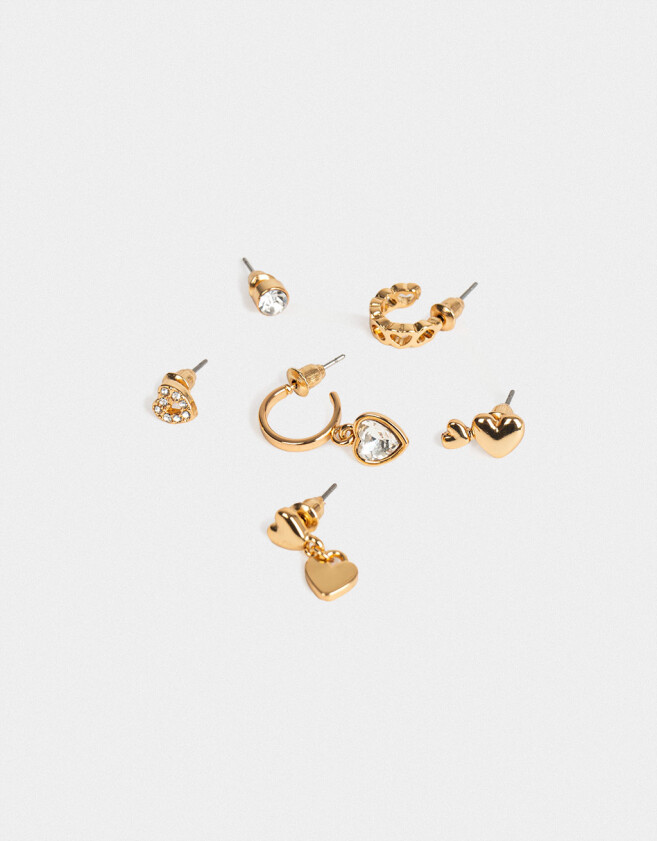 Aros Sets Bañada en Oro Set De Mix Aros Corazones - Dorado