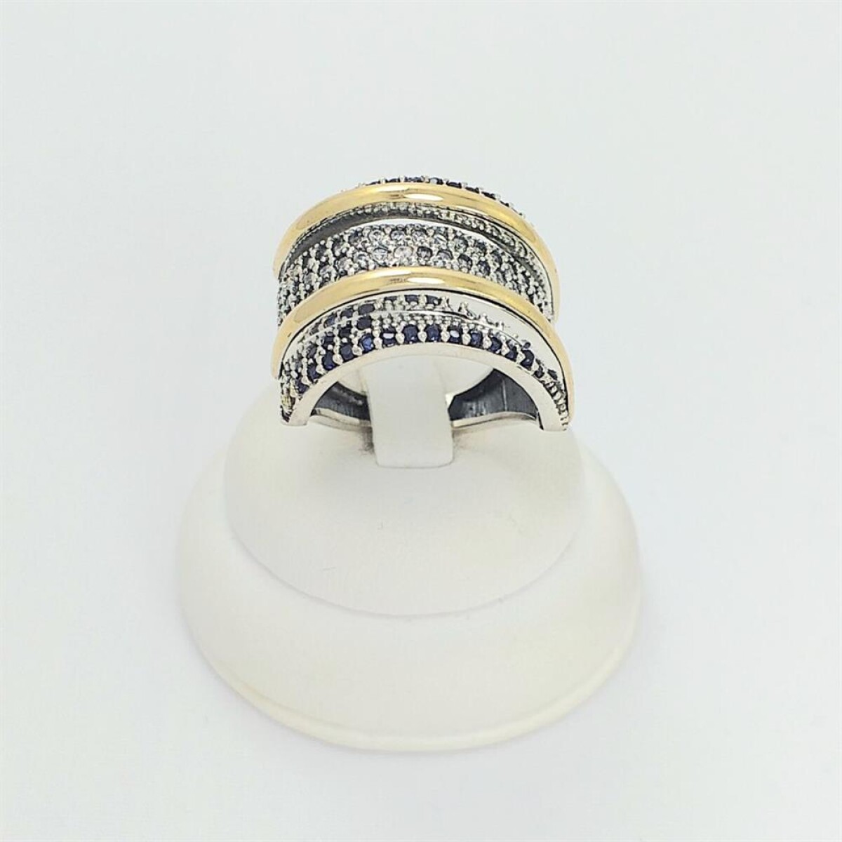 Anillo de plata 925, con circonias y filetes media caña en double de oro 18 ktes. 
