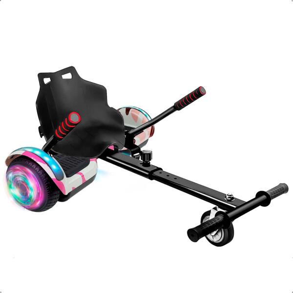 Combo De Skate Eléctrico 6.5" Con Luces Y Bluetooth + Asiento Para Hoverboard ROSA