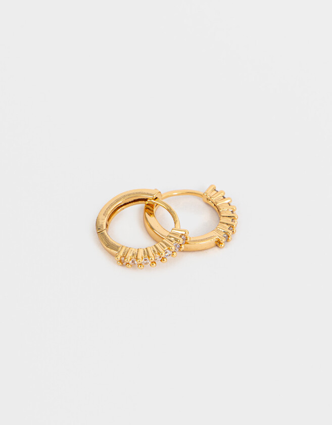Aros Argollas Bañada en Oro Argollas Con Cubic Zirconia - Dorado