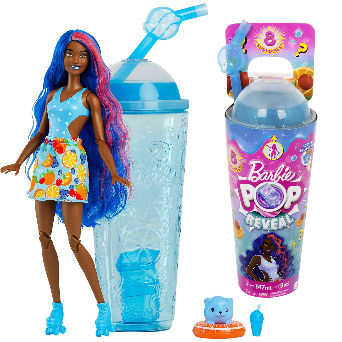 Muñeca Barbie Pop Reveal + Vaso Con Accesorios - Celeste 