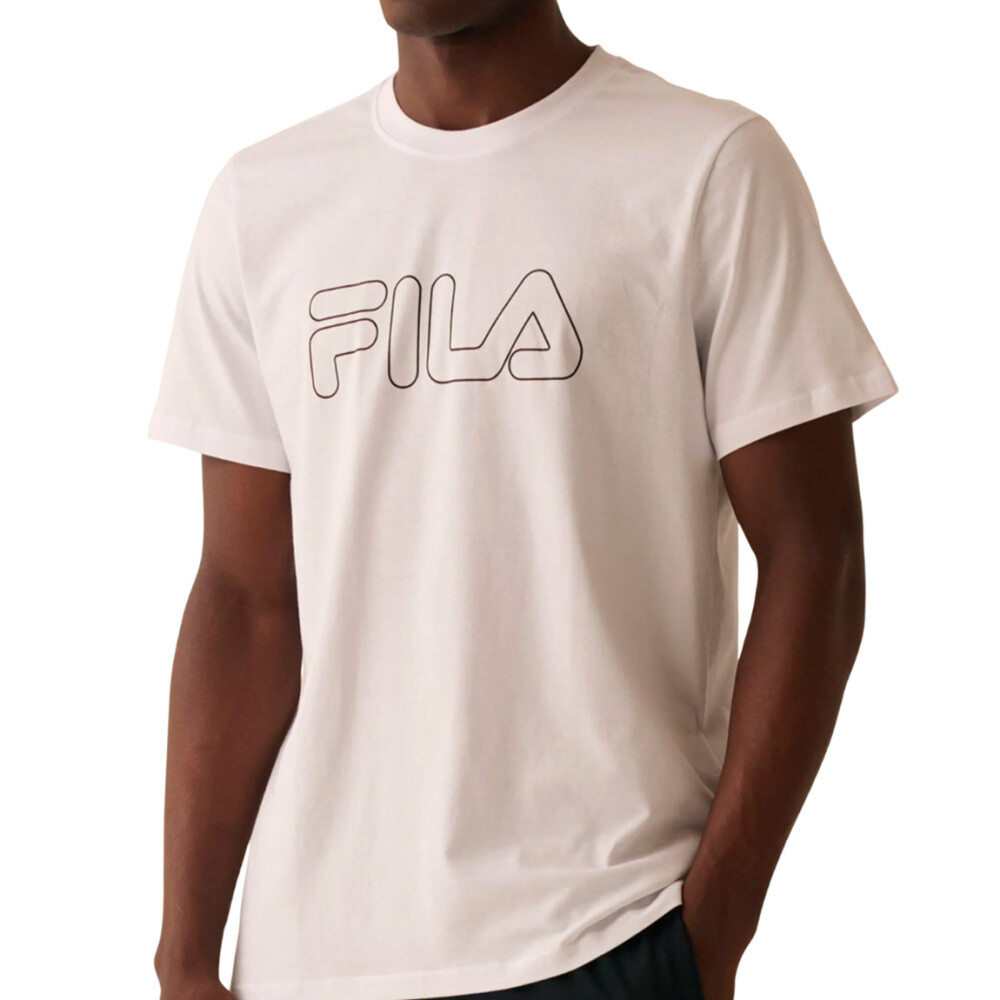 FILA Regular letter outline Remera manga corta casual para hombre - Blanco/Negro Blanco-Negro