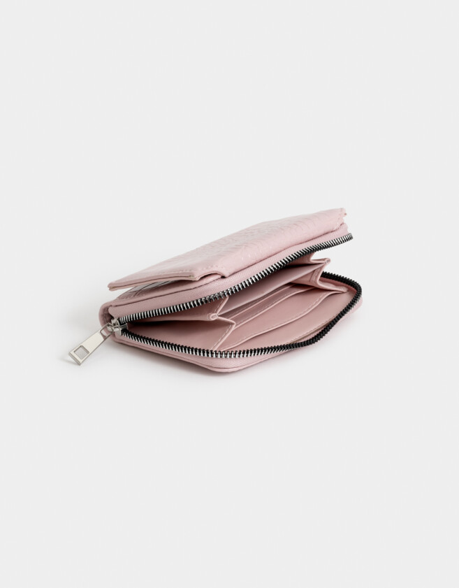 Billetera Clasico Billetera Cuerina Croco Con Solapa - Rosa Viejo