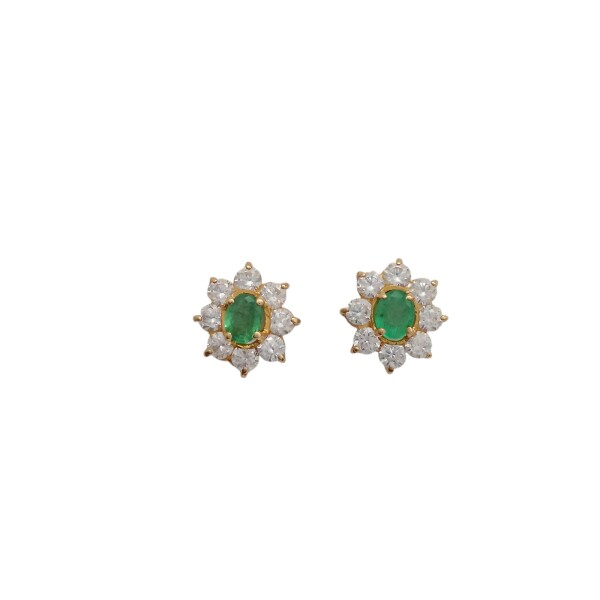 Caravanas Flor esmeralda de oro- Oro bajo - Esmeralda y Zirconia- CA8276 conpiedra