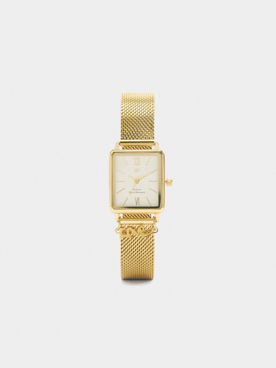 Reloj Cuadrado Malla Metálica De Acero dorado