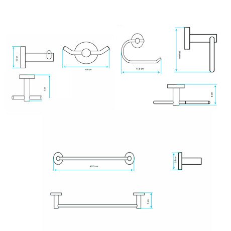 SET DE ACCESORIOS DE BAÑO INCLUYE 2 PERCHAS DOBLES, PORTARROLLO Y TOALLERO 000