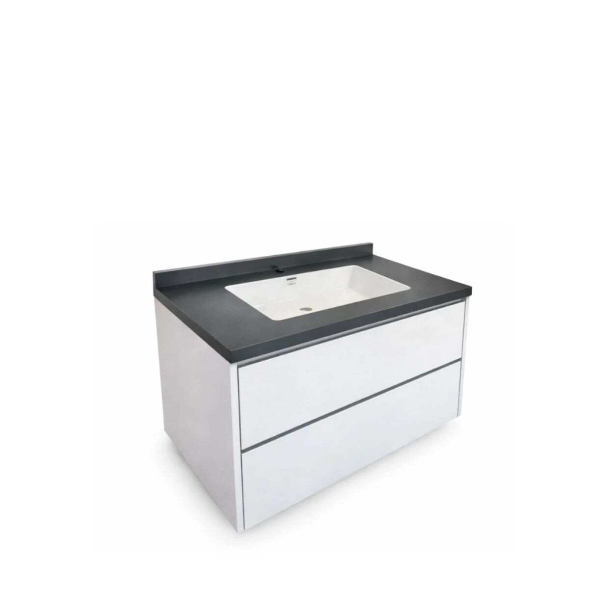 Mueble De Baño Suspendido Vip Blanco 80cm Mesada Gris Con Bacha De Loza 