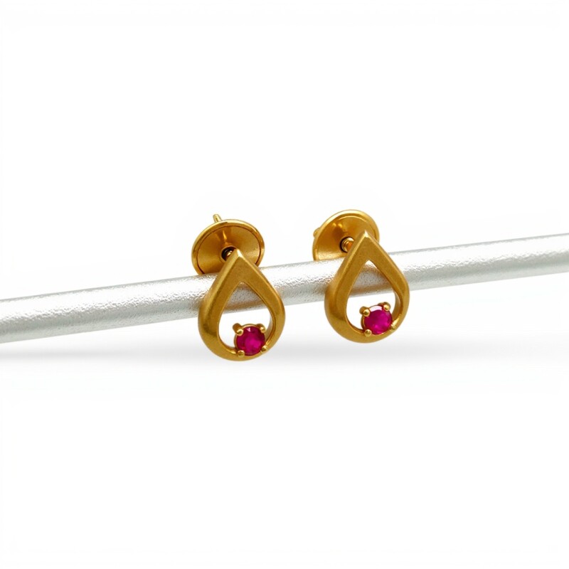Caravanas Rubí Gota de oro- Oro bajo - Rubí- CA8121 conpiedra