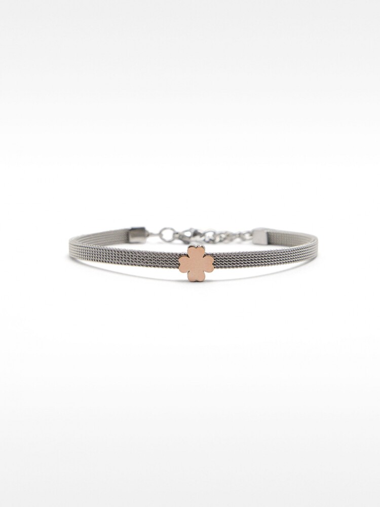 Pulsera De Acero Inoxidable Con Trébol bicolor