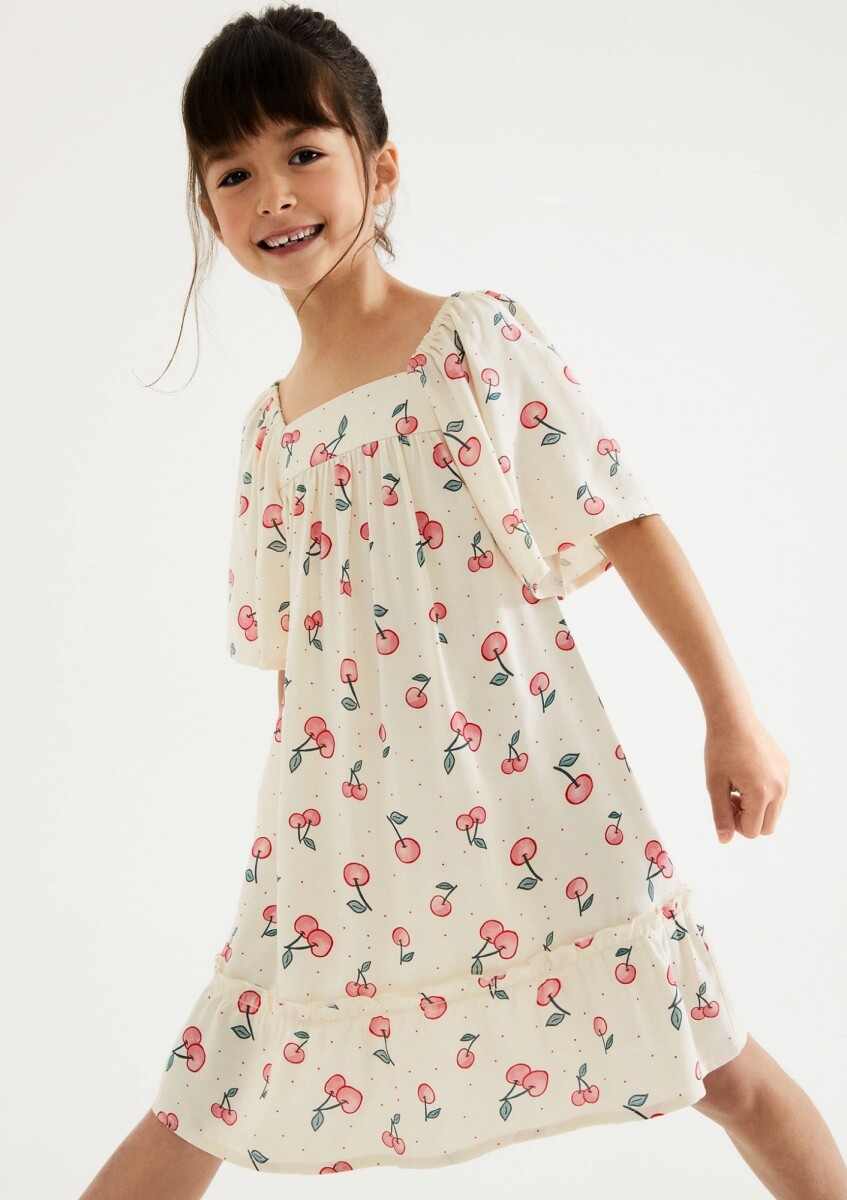 VESTIDO INFANTIL CON ESTAMPADO - BEIGE 