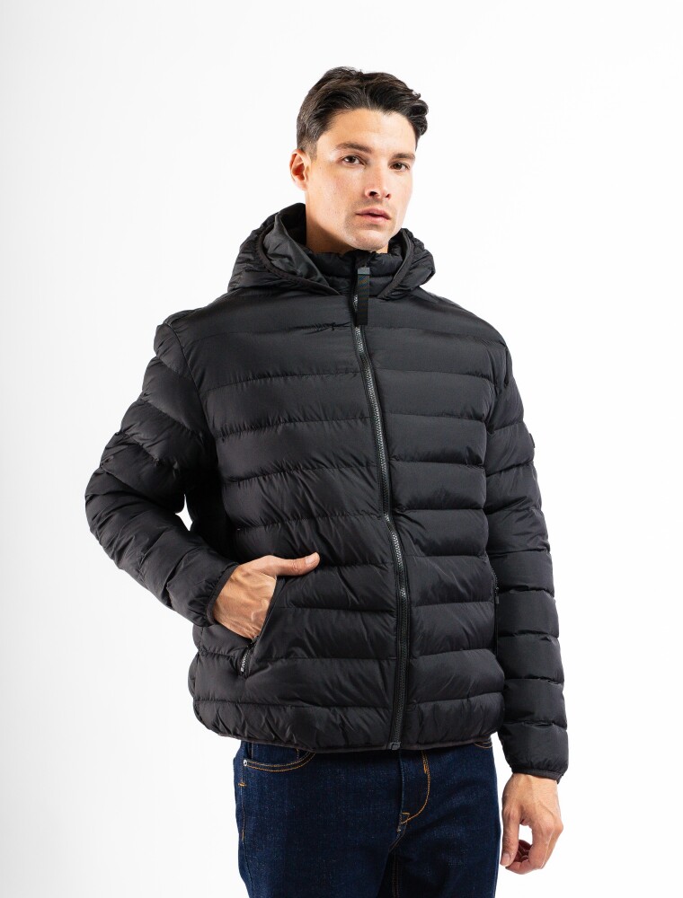 Campera Nylon Capitoneada C/Capucha Granada Negro