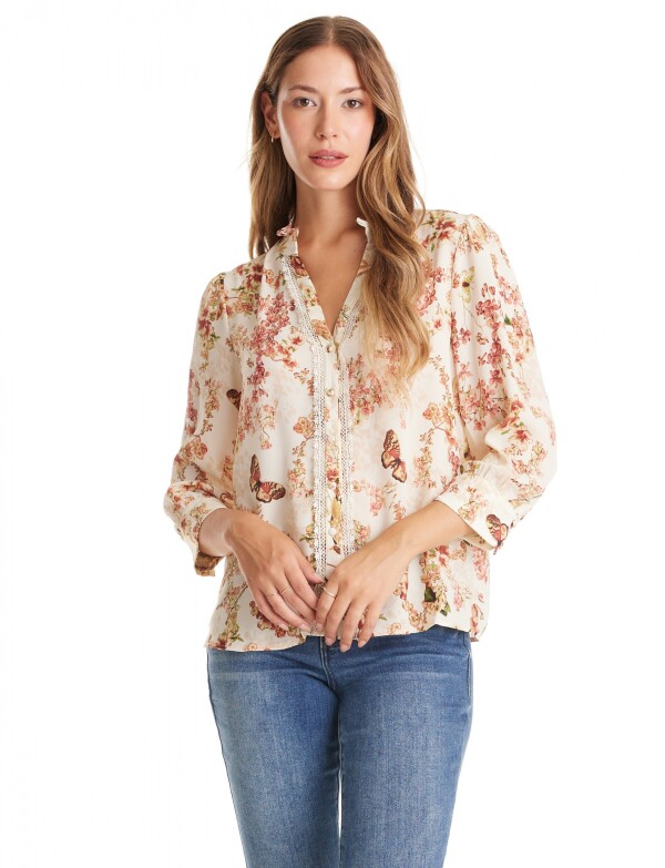 Blusa Gasa Flores BEIGE/MULTI