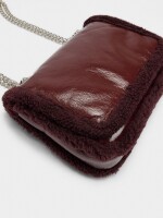 Bolso De Hombro Con Bordes Efecto Pelo burdeos