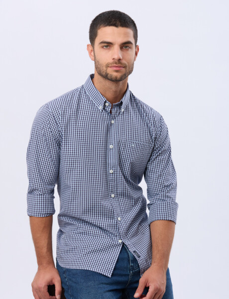 CAMISA SPORT A CUADROS Celeste