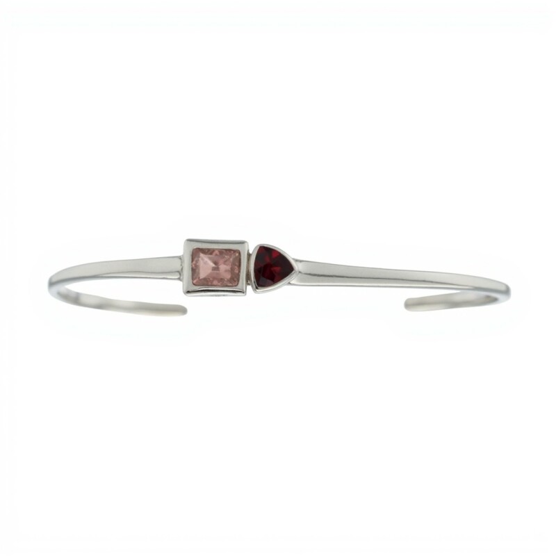 Brazalete Varanasi-Plata 925 rodinada-Piedra Granate y Cuarzo rosa-BR2019 conpiedra