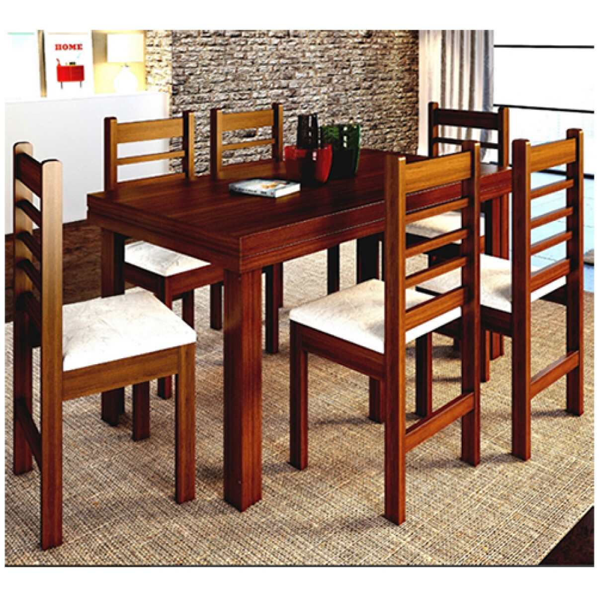 JGO DE COMEDOR SZA 28589 Bs As - 6 Sillas Canela/tapizado - Sin color 