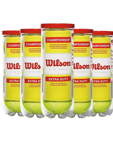 Pack de 5 tubos x3 pelotas de Tenis Wilson Extra Duty Pack de 5 tubos x3 pelotas de Tenis Wilson Extra Duty