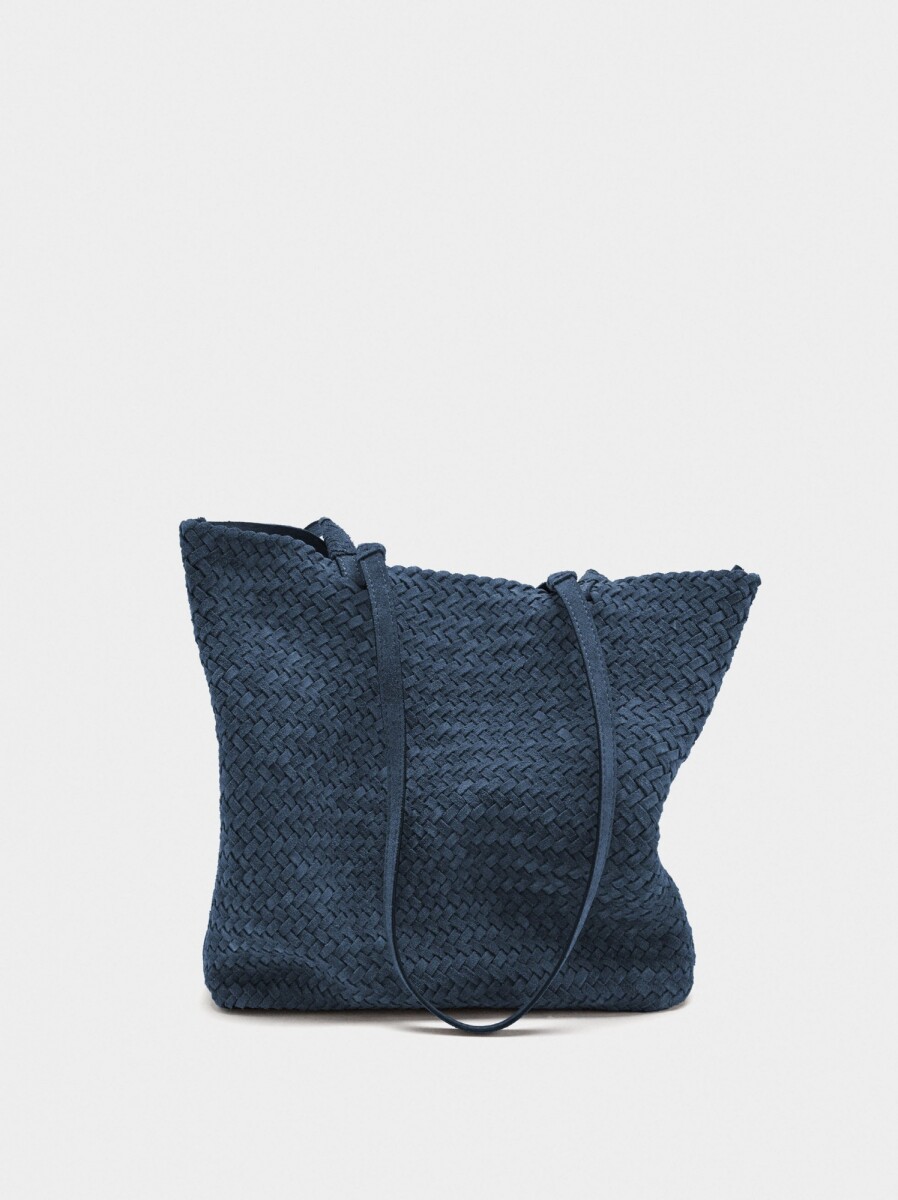 Bolso Shopper De Piel Trenzada - azul-marino 