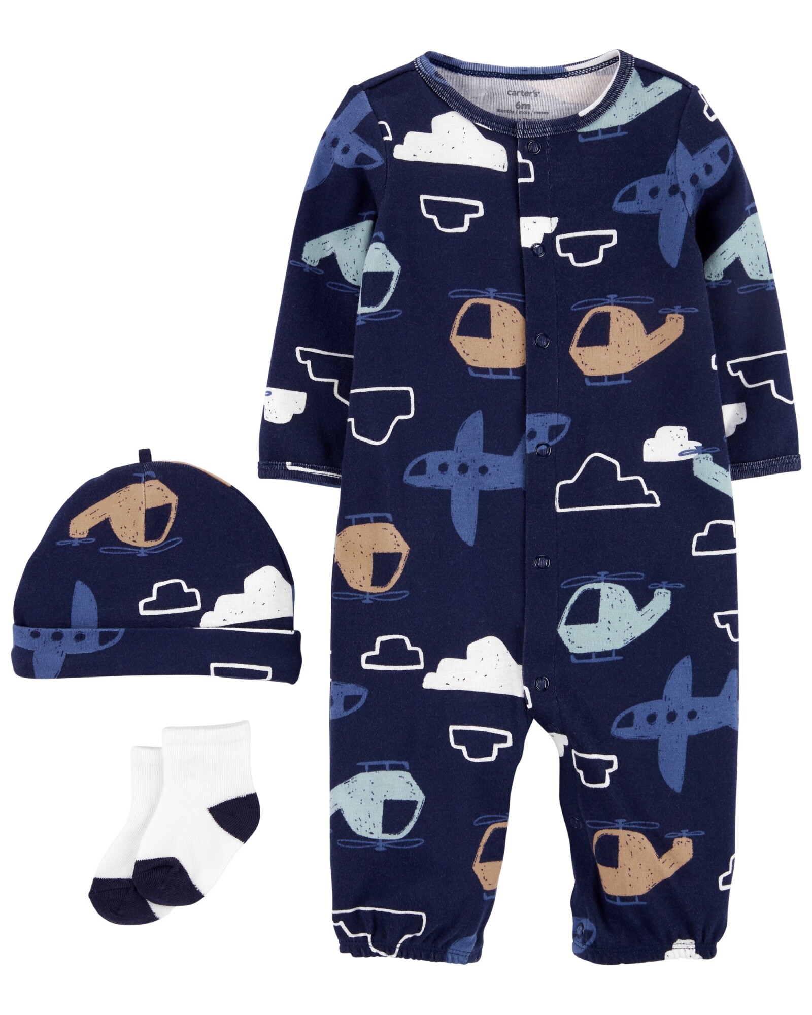 Pijama de algodón con gorro a juego y medias Sin color