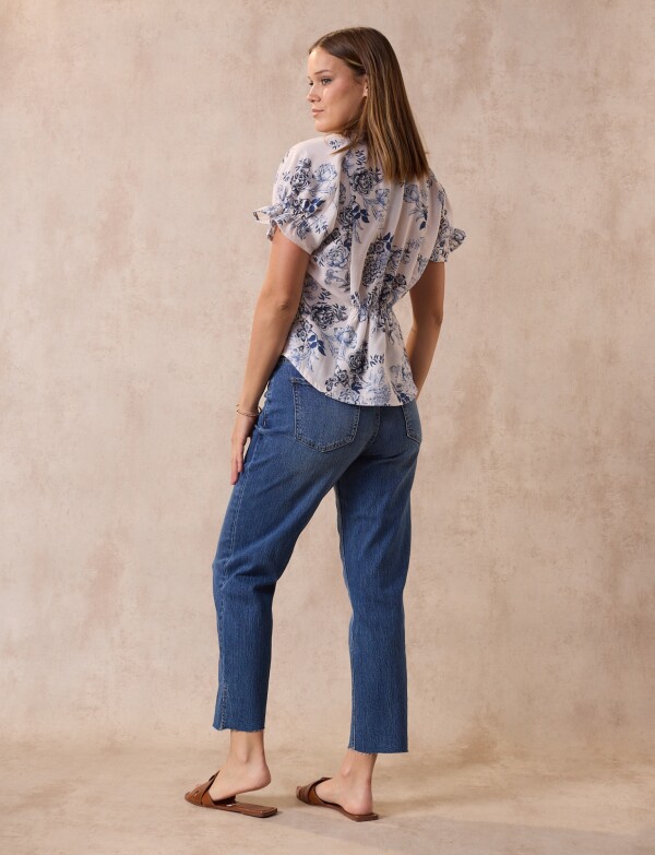 Blusa Frunce Espalda BLANCO/AZUL