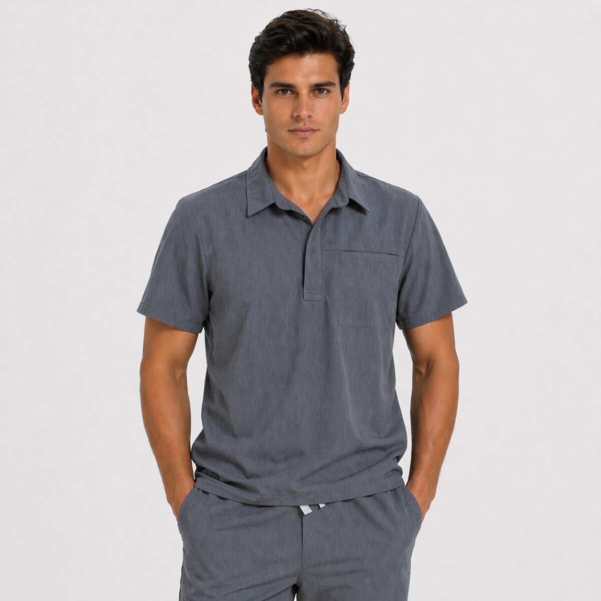 Casaca polo con botón unisex - Gris jaspeado 