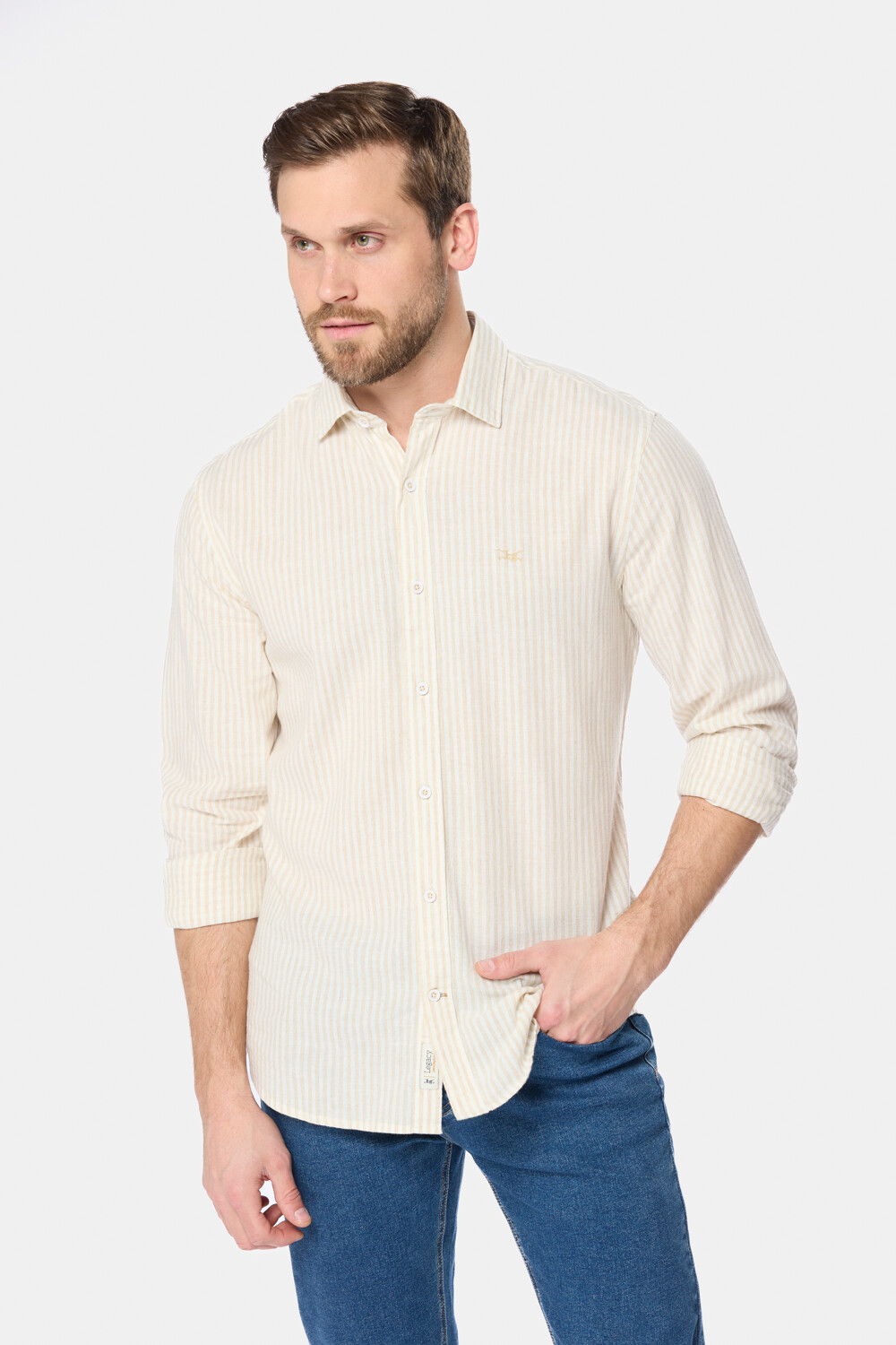 CAMISA DE LINO RAYADA Beige