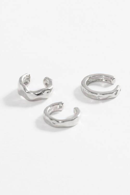 Set de tres earcuff texture plateado
