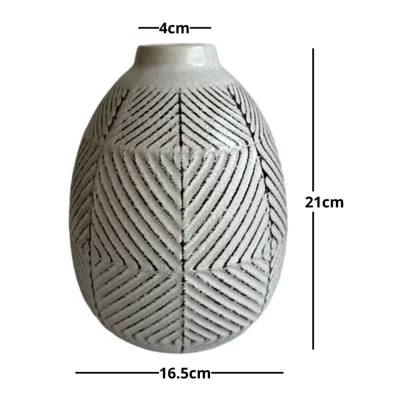 Florero cerámica ánfora textura geométrica BLANCO