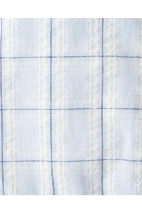 Monito corto y gorro de algodón texturado, azul, diseño a cuadros Sin color