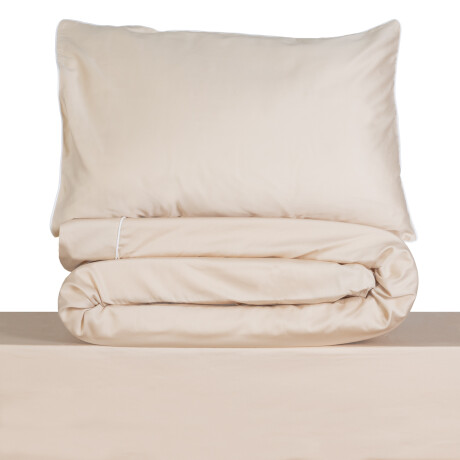 JUEGO DE SABANAS 300 HILOS 2 PLAZAS ALGODON NATURAL-BEIGE FESTON BLANCO ARENA