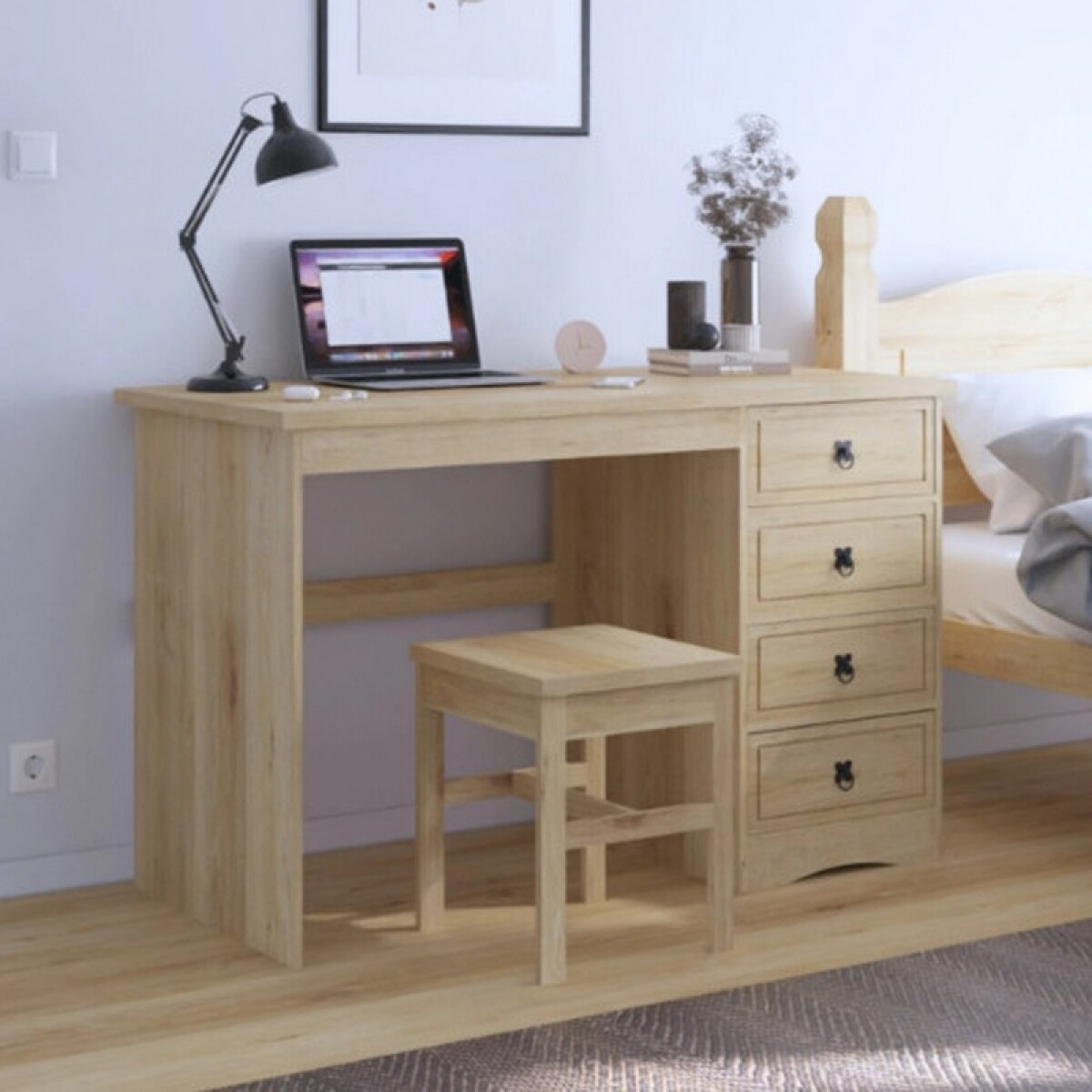 ESCRITORIO 4 CAJONES NATURAL CERA MIEL 