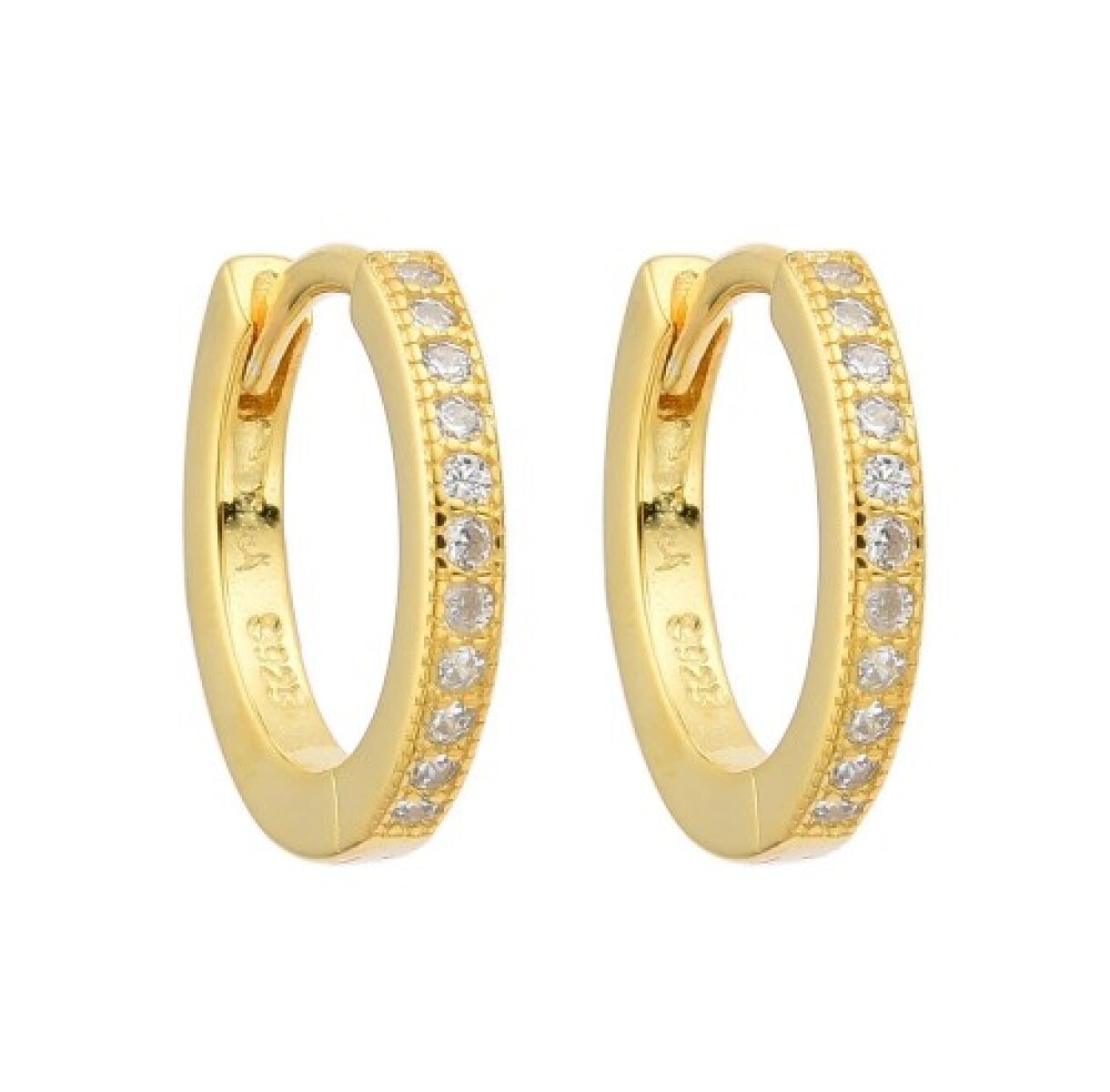 Par de aros de plata 925 con baño de oro amarillo y circonias. 