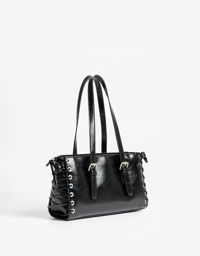 City Cartera Formato City Con Entramado - Negro
