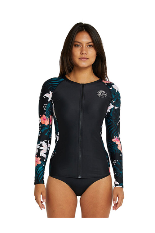 Bahia Front Zip Rash Vest · Manga Larga Hibisco Negro