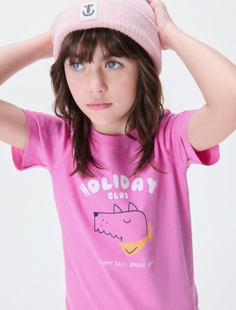 CAMISETA DE NIÑA MANGA CORTA ESTAMPADA ROSA