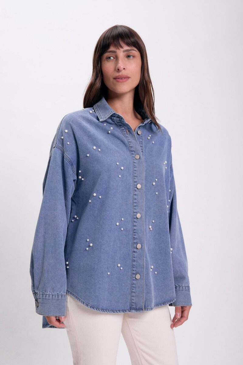 Camisa jean perlas Azul Medio