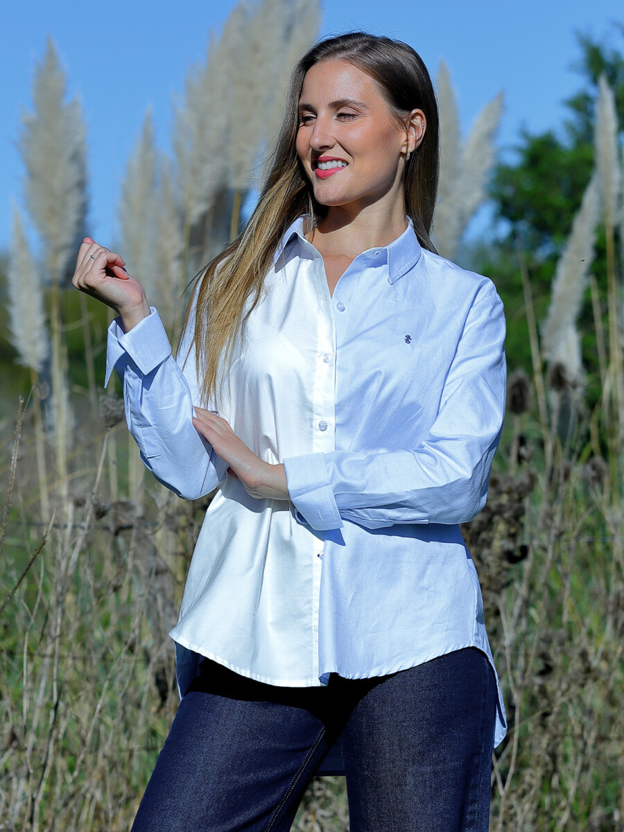 Camisa Dama Emi - Combinada Celeste y Blanco 